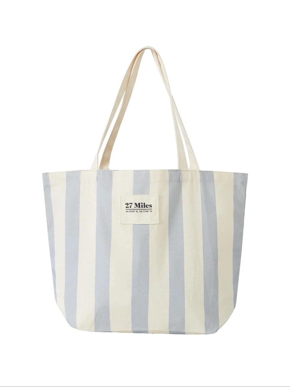 27 MILES MALIBU TOTE Blue & Cream Striped Canvas Tote Bag